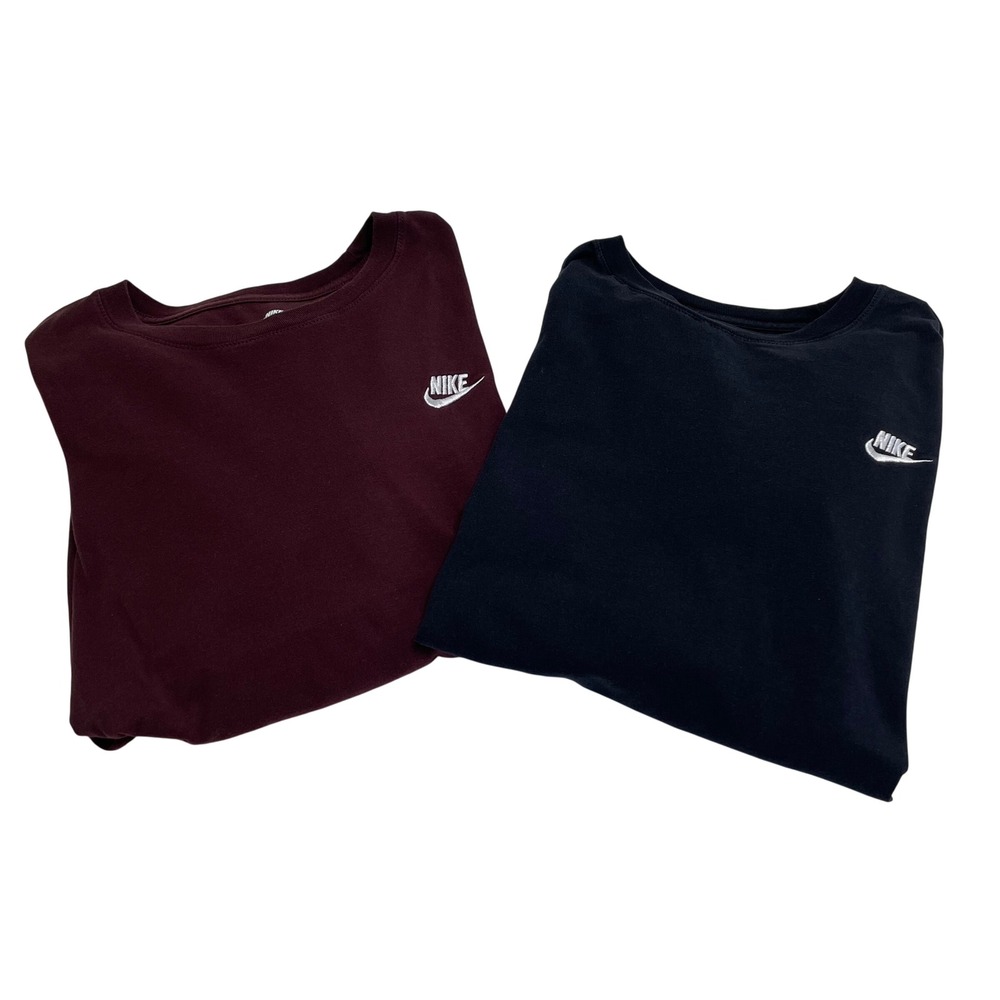 Nike Long Sleeve TShirt Lot 2 Burgundy Black Embroidered Logo Women L Athleisure